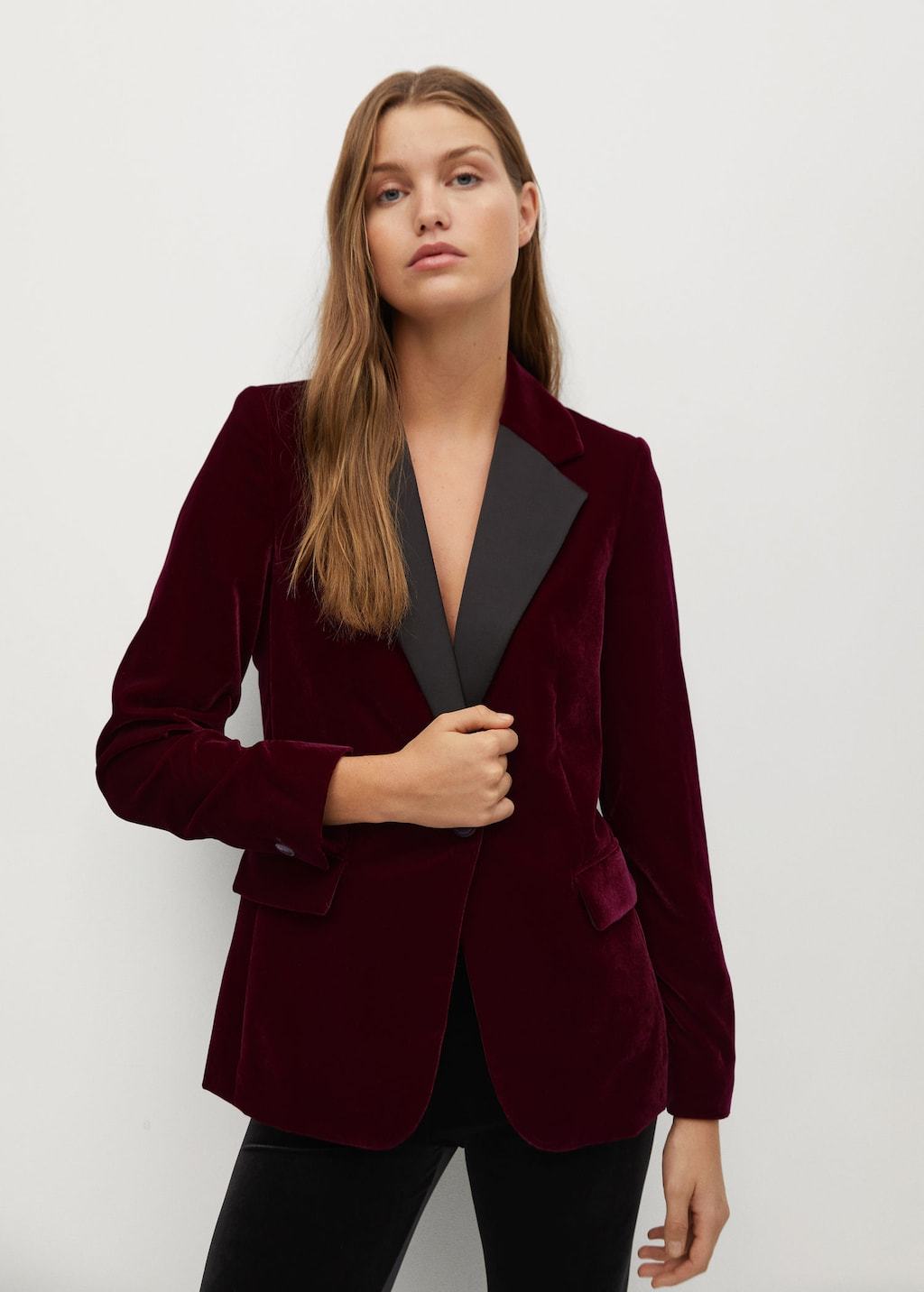 Contrast flap velvet blazer