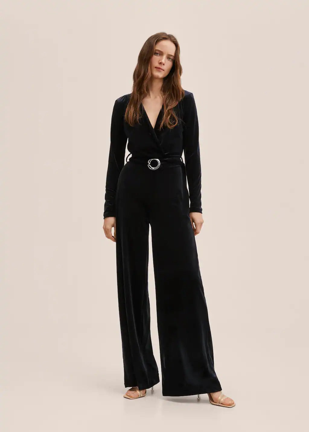 Velvet belt jumpsuit
