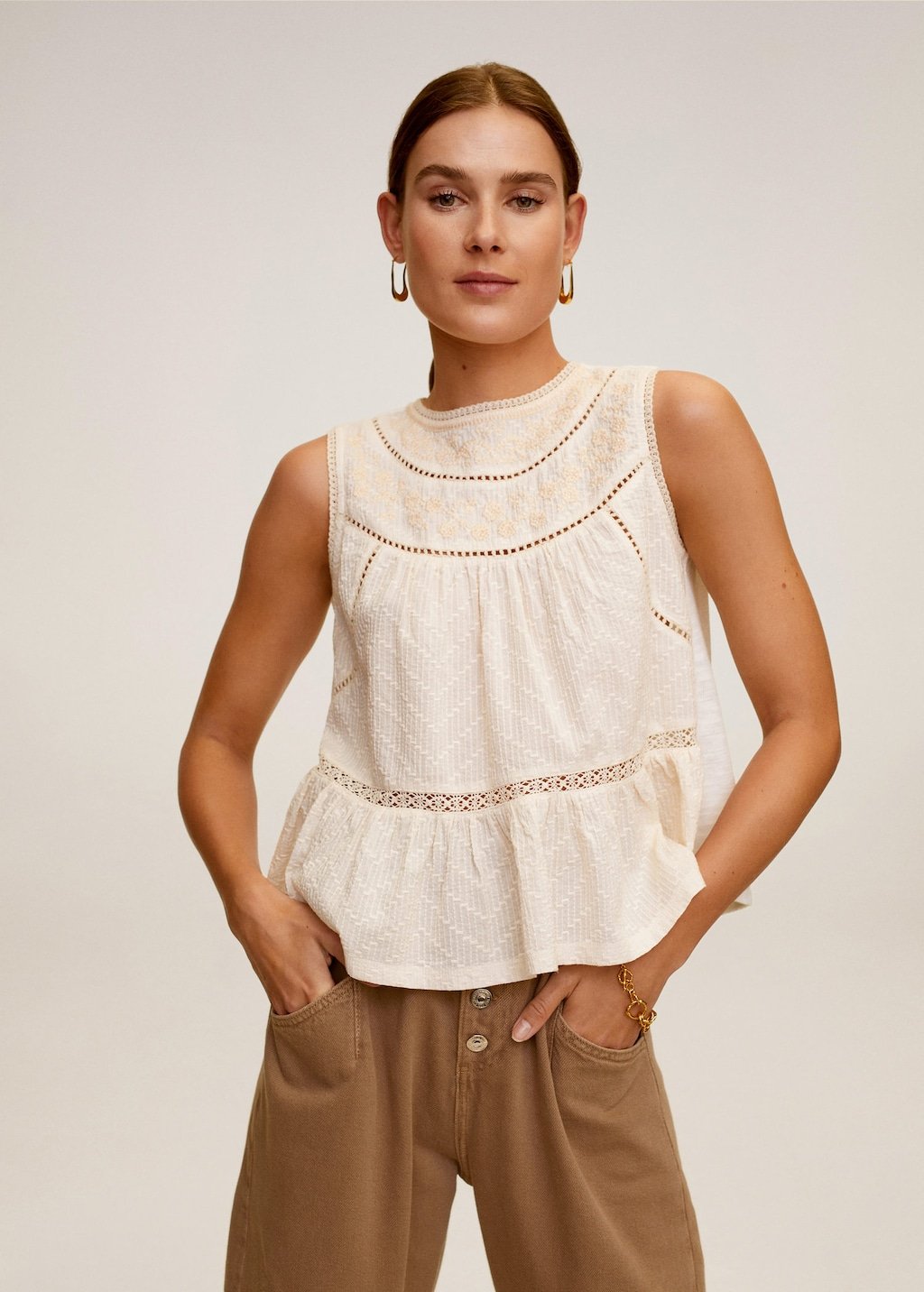 Embroidered open-work top