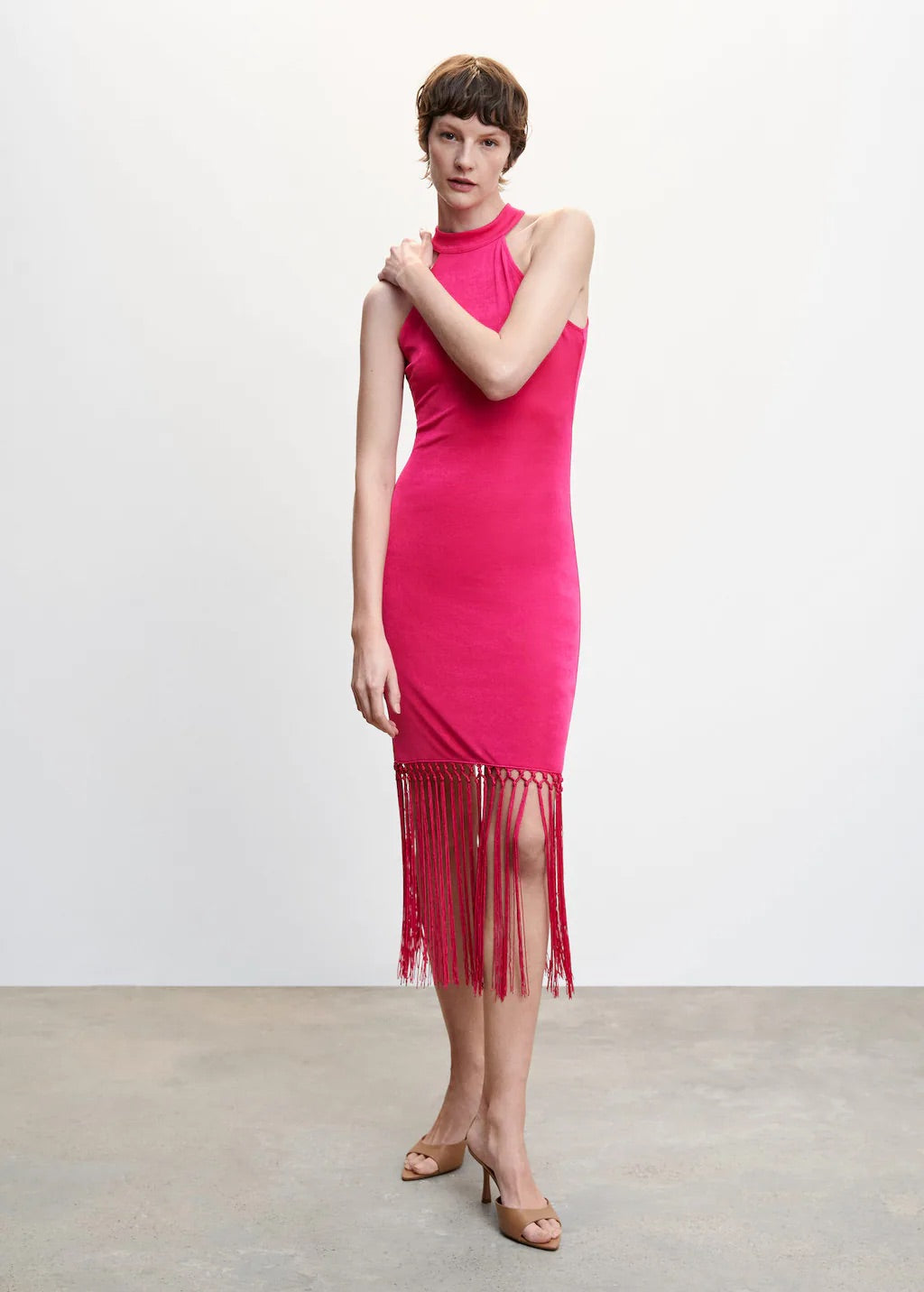 Halter neck fringed dress