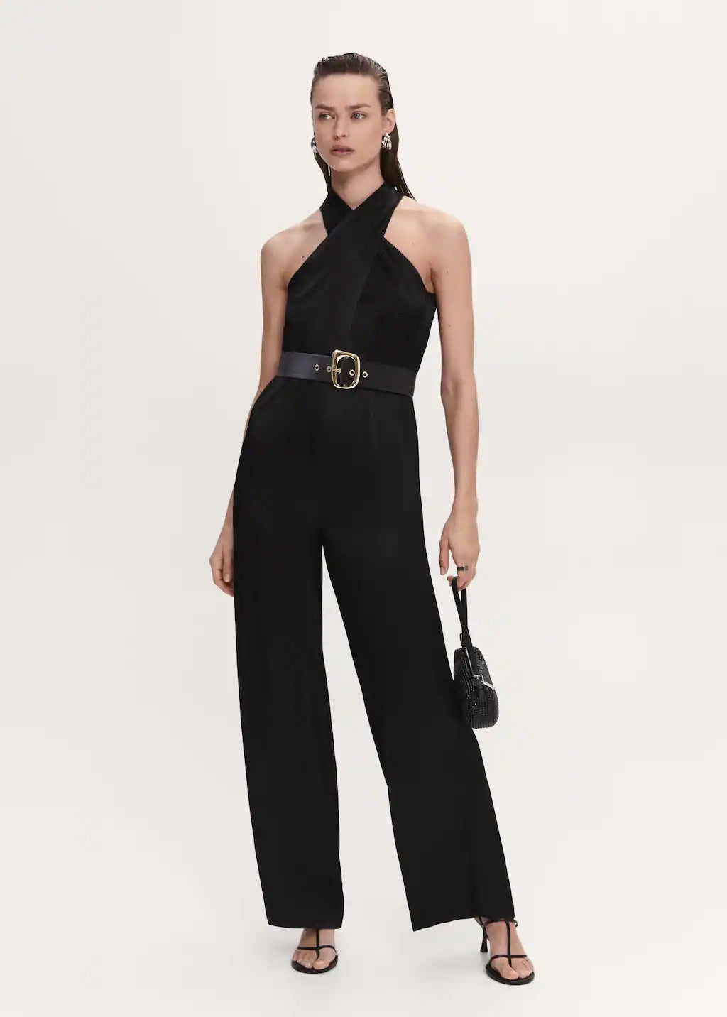 Satin jumpsuit with belt