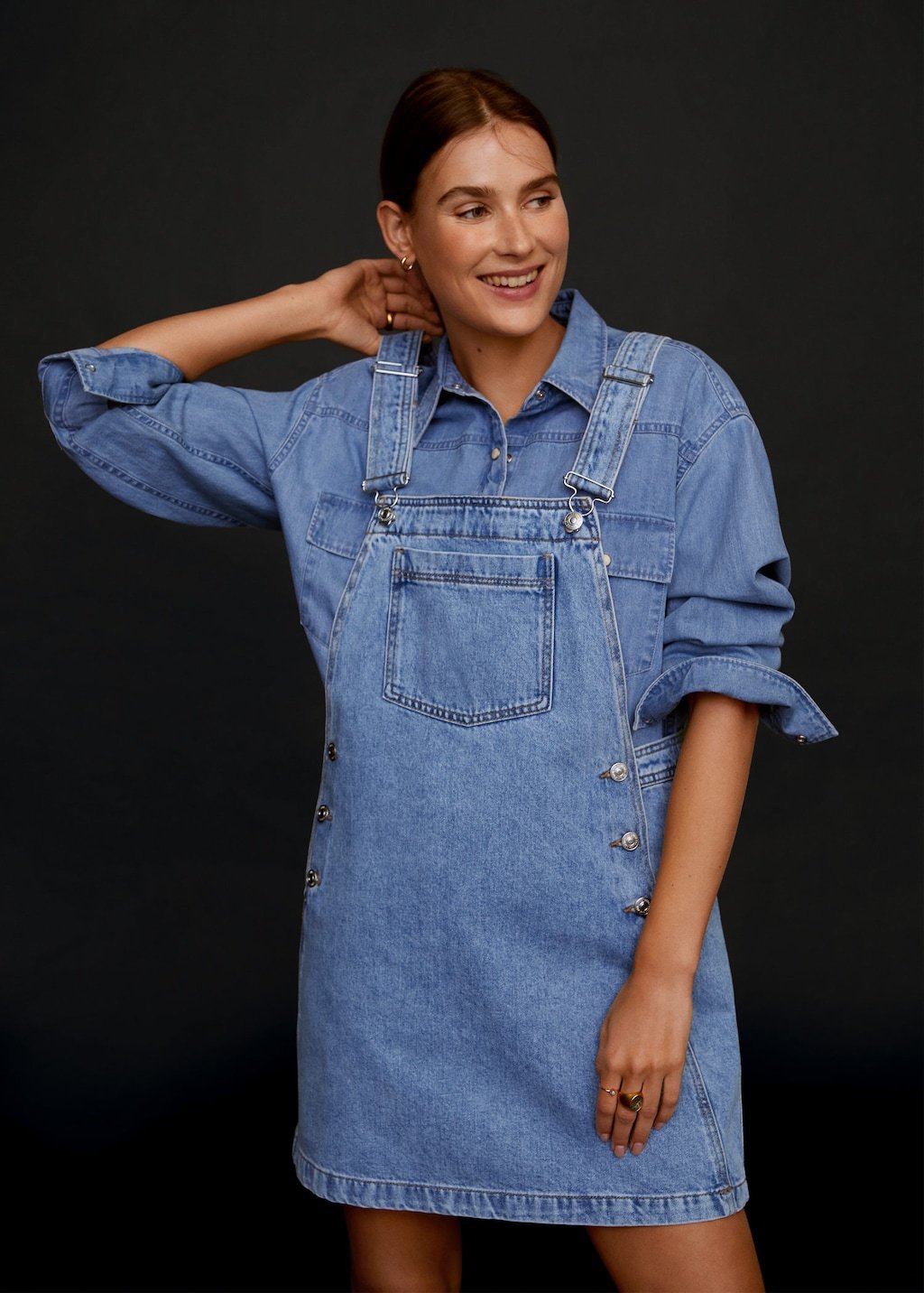 Pocket denim pinafore dress