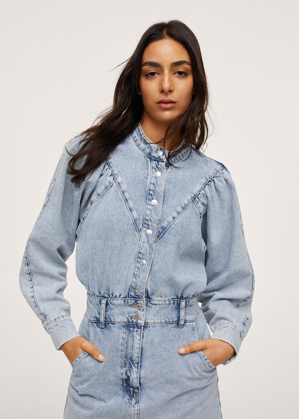Denim dress with puffed sleeves