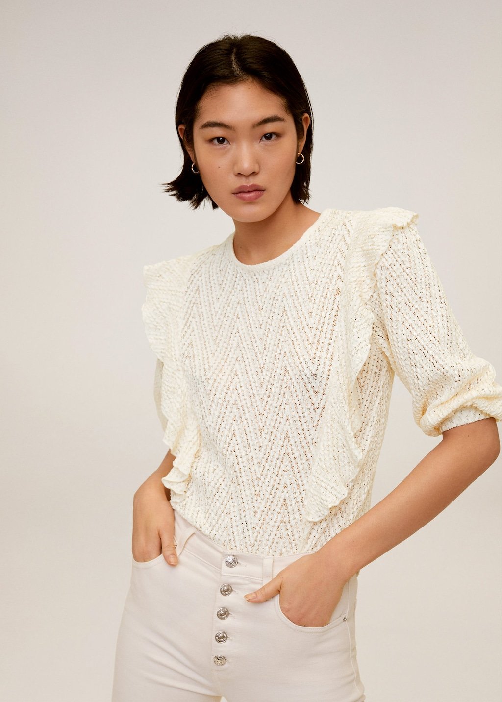 Openwork frills t-shirt