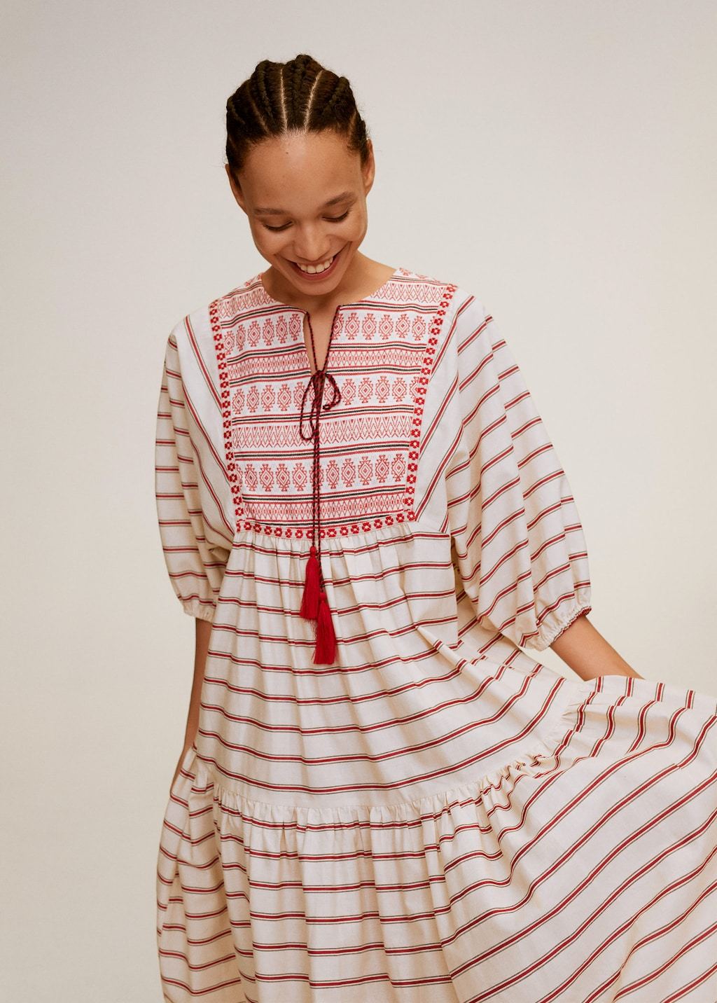 Embroidery striped dress